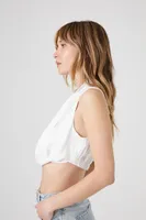 Women's Pleated Surplice Crop Top in White Small