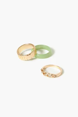 Women's Faux Marble & Rhinestone Chain Ring Set in Gold/Green, 7