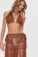 Women's Crochet Bralette & Tassel Maxi Skirt Set in Mocha Large