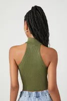 Women's Sweater-Knit Mock Neck Crop Top in Cypress Large