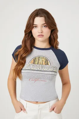 Women's Redwood Graphic Raglan T-Shirt in Heather Grey Large