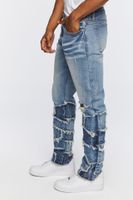 Men Frayed Patchwork Slim-Fit Jeans in Medium Denim, 33