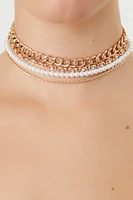 Women's Layered Choker Necklace in Cream/Gold