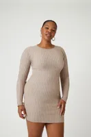 Women's Ribbed Mini Sweater Dress in Goat, 0X