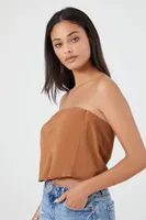 Women's Linen-Blend Cropped Tube Top in Brown, XS