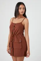 Women's Drawstring Button-Front Romper in Cappuccino, XS