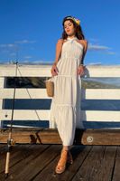 Women's Tiered Maxi Dress in White Medium