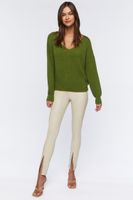 Women's Ribbed Drop-Sleeve Sweater in Olive Small