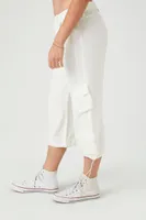 Women's Linen-Blend Capri Cargo Pants in White Small