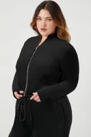 Women's Velour Zip-Up Jacket in Black, 3X