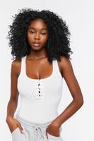 Women's Lace-Up Tank Bodysuit in White Small