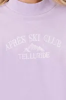 Women's Fleece Apres Ski Club Graphic Mini Dress in Purple Small