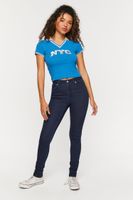 Women's Embroidered NYC Polo Shirt in Blue Small