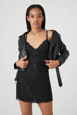 Women's Mesh Slip Mini Dress in Black, XL