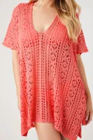 Women's Sheer Swim Cover-Up Dress in Coral Medium