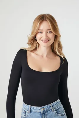 Women's Seamless Long-Sleeve Bodysuit in Black Small