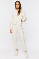 Women's French Terry Cargo Drawstring Joggers in Cream Large