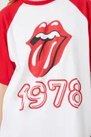 Women's The Rolling Stones Raglan T-Shirt in White/Red, XS