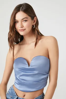 Women's Satin Sweetheart Tube Top in Blue Small