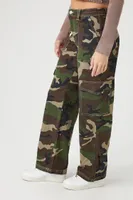 Women's Camo Print Denim Cargo Pants in Olive Medium