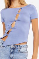 Women's Cutout Button-Loop T-Shirt Blue