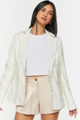 Women's Faux Croc Leather Blazer in Ivory Medium