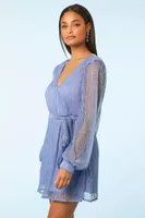 Women's Chiffon Metallic Mini Dress in Blue Small