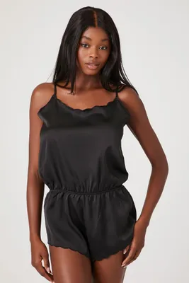 Women's Satin Lingerie Romper in Black Medium