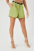 Women's Belted High-Rise Trouser Shorts in Olive Large