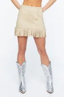 Women's Faux Suede Fringe Skirt in Cappuccino Small