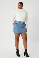 Women's Belted Faux Leather Mini Skirt in Blue, 1X