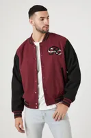 Men Embroidered & Chenille Patch Letterman Jacket in Burgundy/Black, XXL