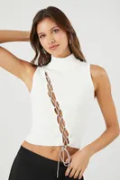 Women's Lace-Up Turtleneck Crop Top White