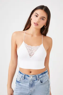 Women's Seamless Lace Cropped Cami in White Large