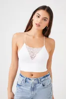 Women's Seamless Lace Cropped Cami in White Large