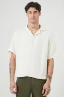 Men Cropped Boucle Short-Sleeve Shirt in Cream Medium