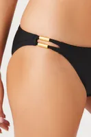 Women's Low-Rise Dual Strap Bikini Bottoms in Black Large