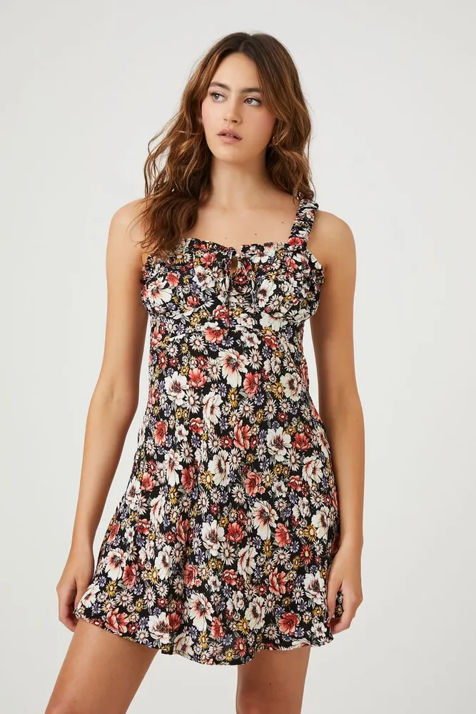 Women's Floral Print Mini Dress in Black Medium