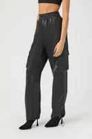 Women's Faux Leather Cargo Pants in Black Small