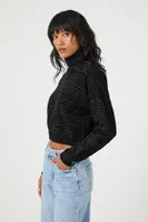 Women's Metallic Turtleneck Cropped Sweater in Black, XL