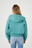 Women's Twill Drawstring Hooded Jacket in Stone Blue Small