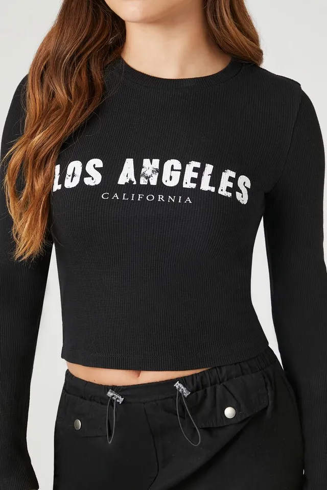 Women's Black Los Angeles Dodgers Cropped Long Sleeve T-Shirt