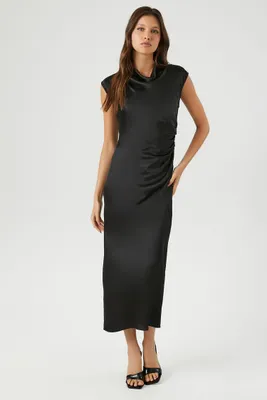 Women's Satin Cowl Neck Midi Dress in Black Small