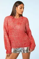 Women's Metallic Knit Sweater in Fiery Red Large