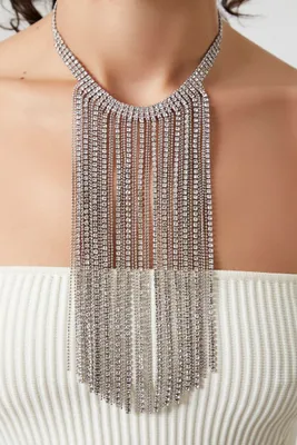 Women's Rhinestone Statement Bib Necklace in Silver/Clear