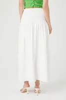 Women's Smocked Poplin Midi Skirt in White, XL