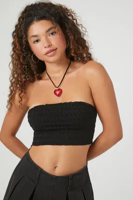 Women's Sweater-Knit Chevron Cropped Tube Top in Black Medium
