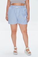 Women's Pinstriped Drawstring Shorts in Blue/White, 0X