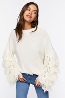 Women's Chunky Fringe-Trim Sweater in Cream Medium