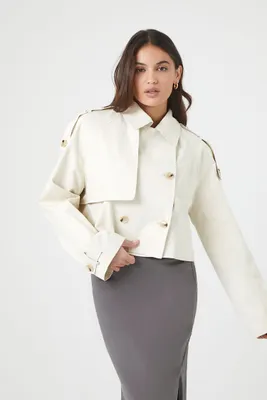 Women's Double-Breasted Cropped Trench Coat in Birch Large